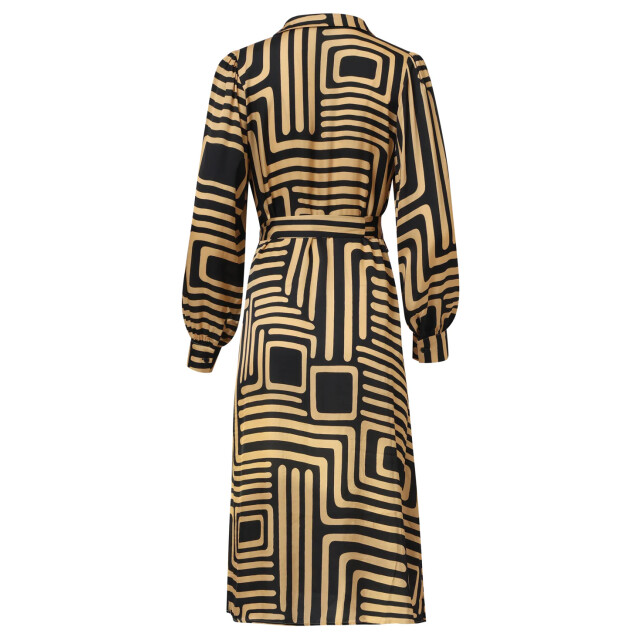 Smashed Lemon Zwart en goud grafische geprint midi jurk met kraag | 25578-999-735 large
