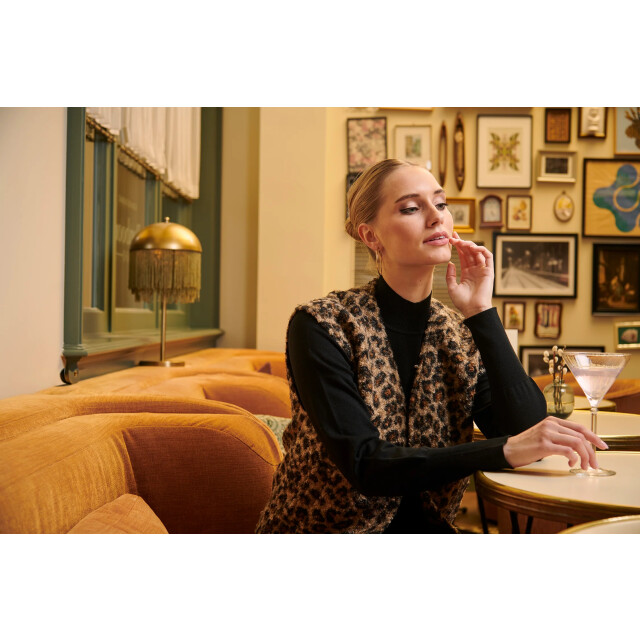 Smashed Lemon Bouclé gilet met dierenprint in camel en zwart | 25543-735-999 large
