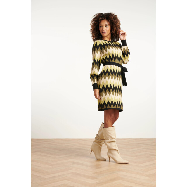 Smashed Lemon Gebreide zigzag jurk army en zand | 25522-550-720 large