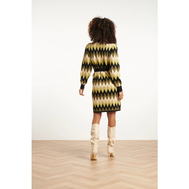 Smashed Lemon Gebreide zigzag jurk army en zand | 25522-550-720 large