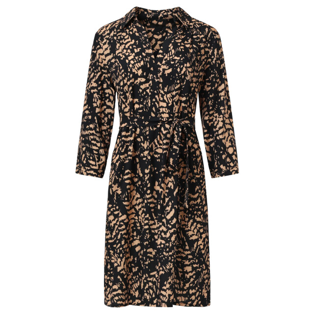 Smashed Lemon Korte jurk met abstract zwart en camel print | 25692-999-735 large