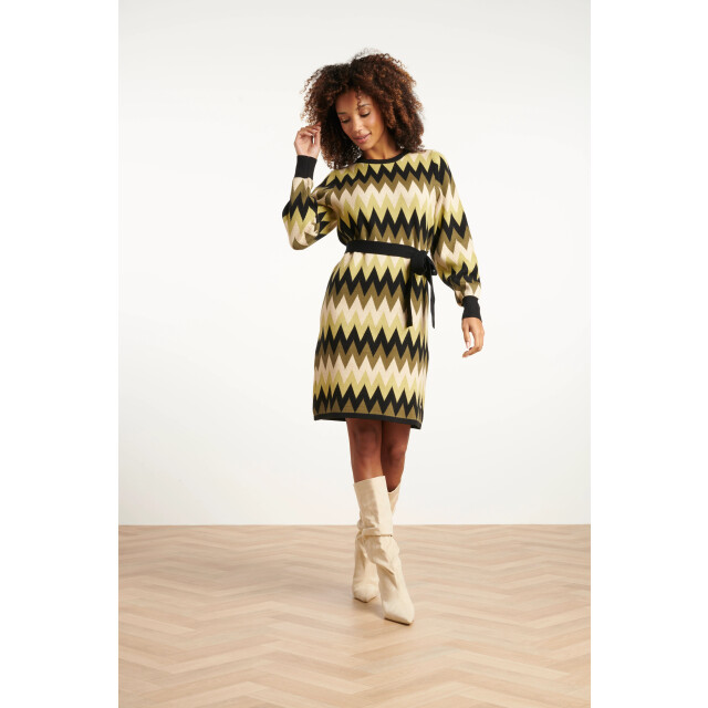 Smashed Lemon Gebreide zigzag jurk army en zand | 25522-550-720 large