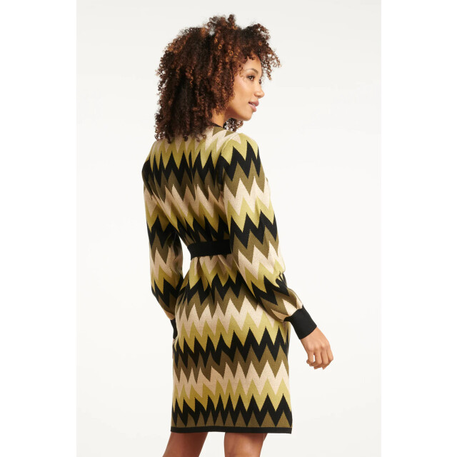 Smashed Lemon Gebreide zigzag jurk army en zand | 25522-550-720 large