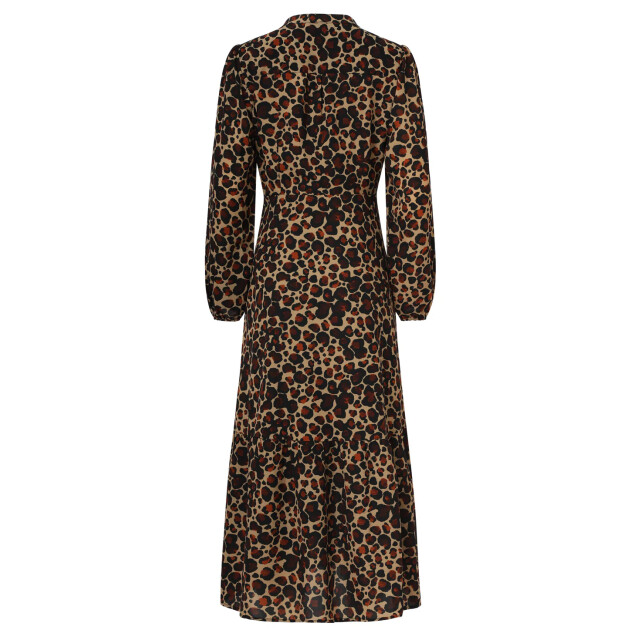 Smashed Lemon Chiffon dierenprint jurk met pofmouwen en v-hals in camel en bruin | 25561-735-775 large