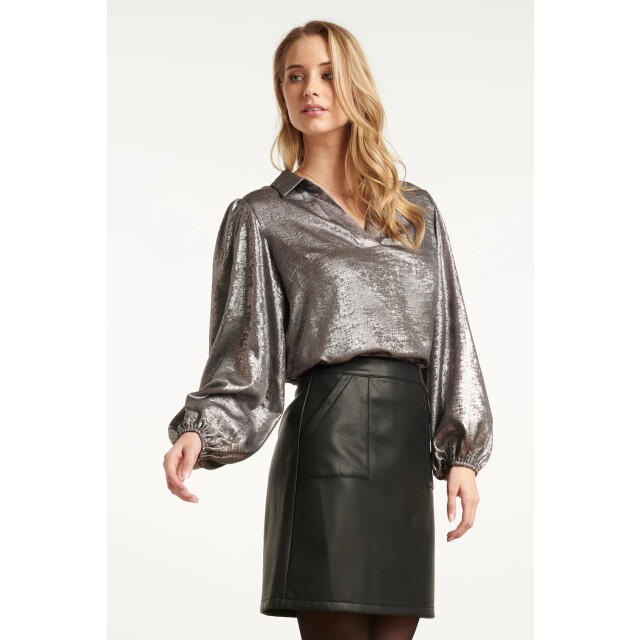 Smashed Lemon Damesglanzende top met trendy losvallende p... | 25633-915-4XL large