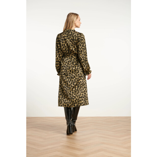 Smashed Lemon Midi shirtjurk met luipaardprint in army en zwart | 25559-550-999 large