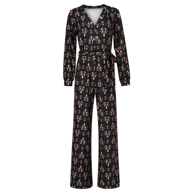Smashed Lemon Stretchstof ornament geprint jumpsuit in zwart en camel | 25597-999-735 large