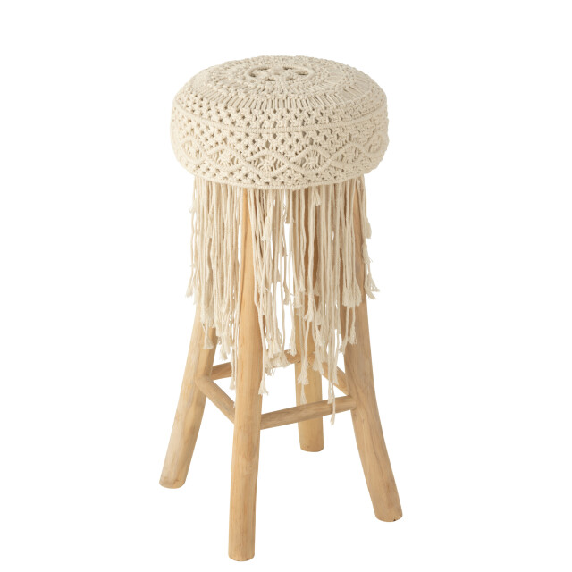 J-Line Stool fringes wood/macrame white 42301 large