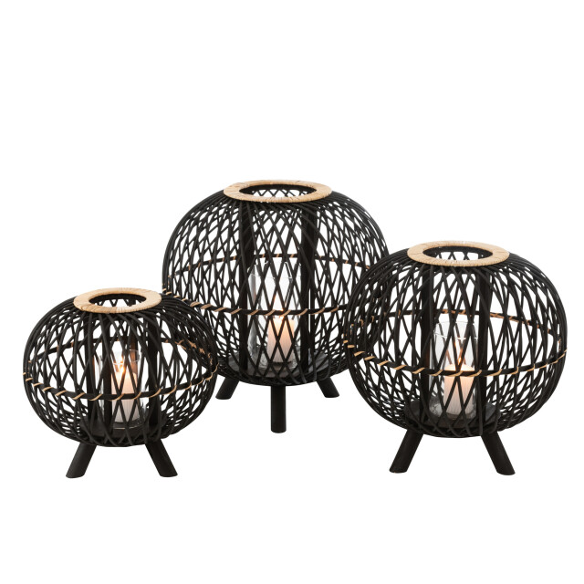 J-Line Lantern ball on foot bamboo black/natural large 12181 large