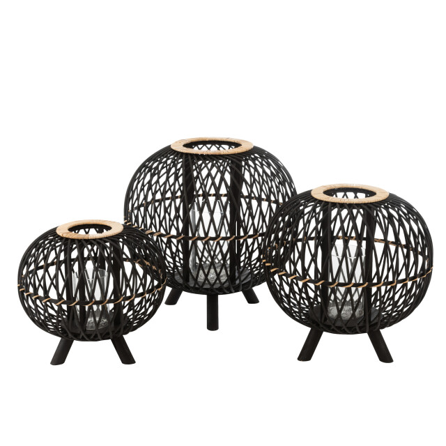 J-Line Lantern ball on foot bamboo black/natural large 12181 large