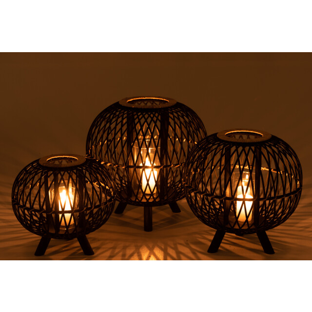 J-Line Lantern ball on foot bamboo black/natural large 12181 large