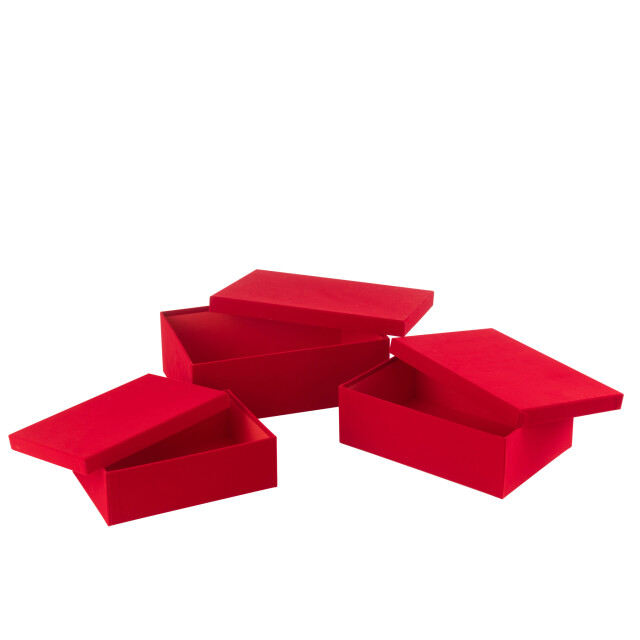 J-Line Set of 3 box rectangle velvet paper red 49220 large