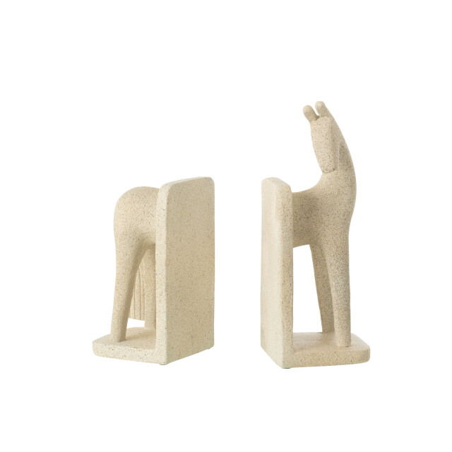 J-Line Set of 2 bookend horse modern resin beige 50098 large