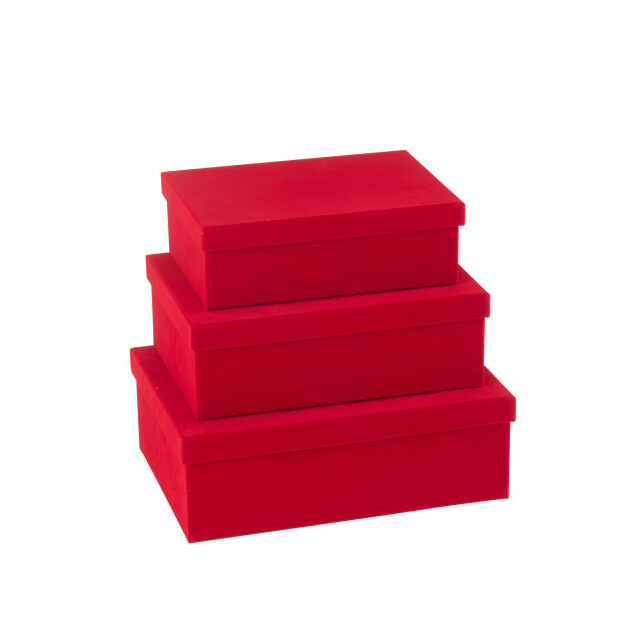 J-Line Set of 3 box rectangle velvet paper red 49220 large