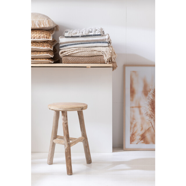 J-Line Stool round wood white wash m 67304 large