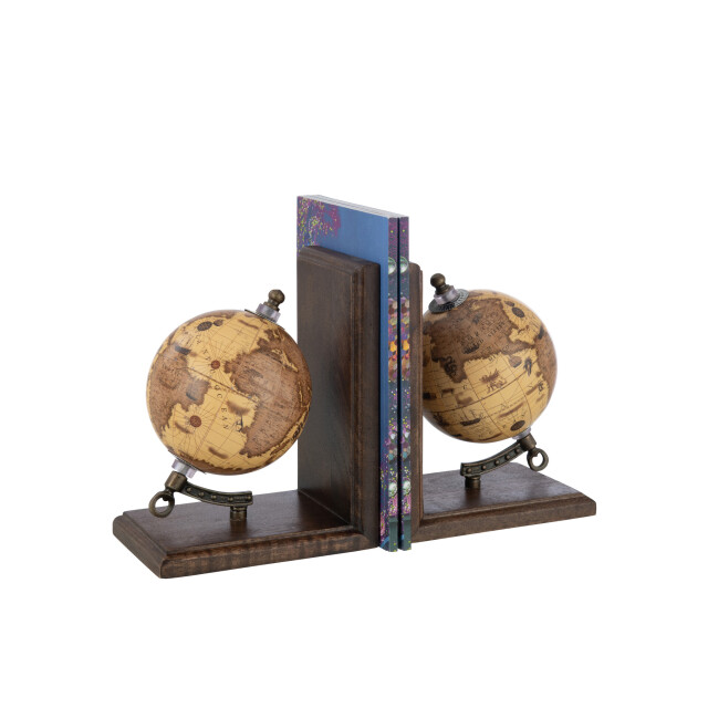 J-Line Bookend world globe wood orange/brown 37078 large