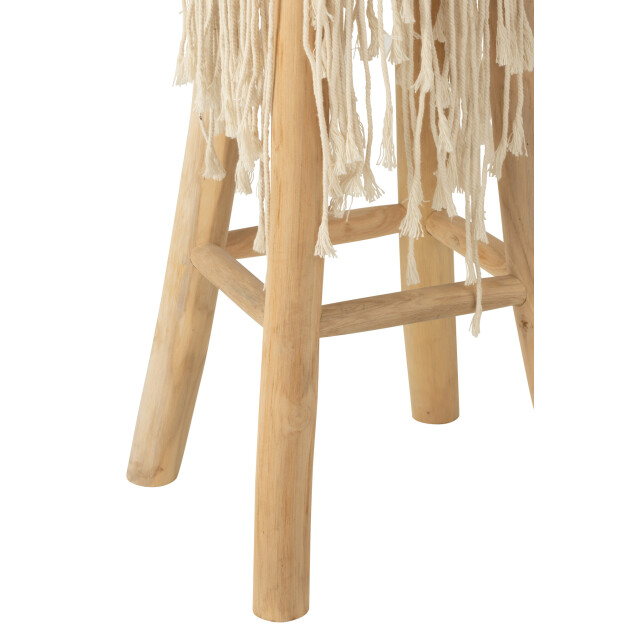 J-Line Stool fringes wood/macrame white 42301 large