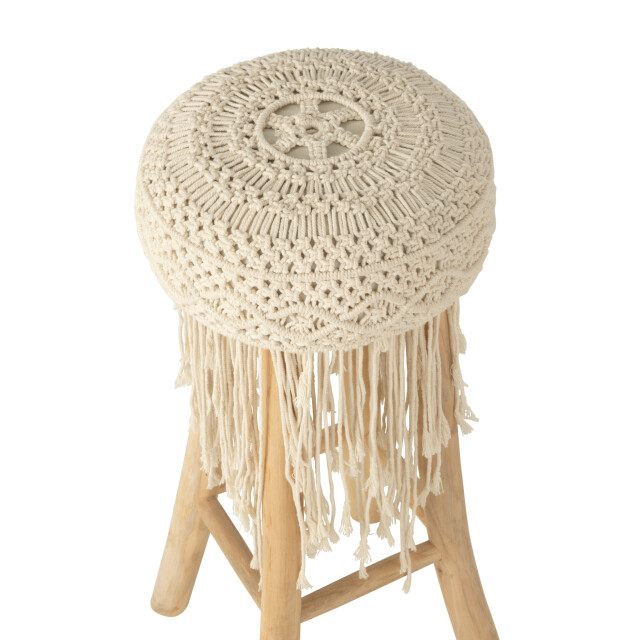 J-Line Stool fringes wood/macrame white 42301 large