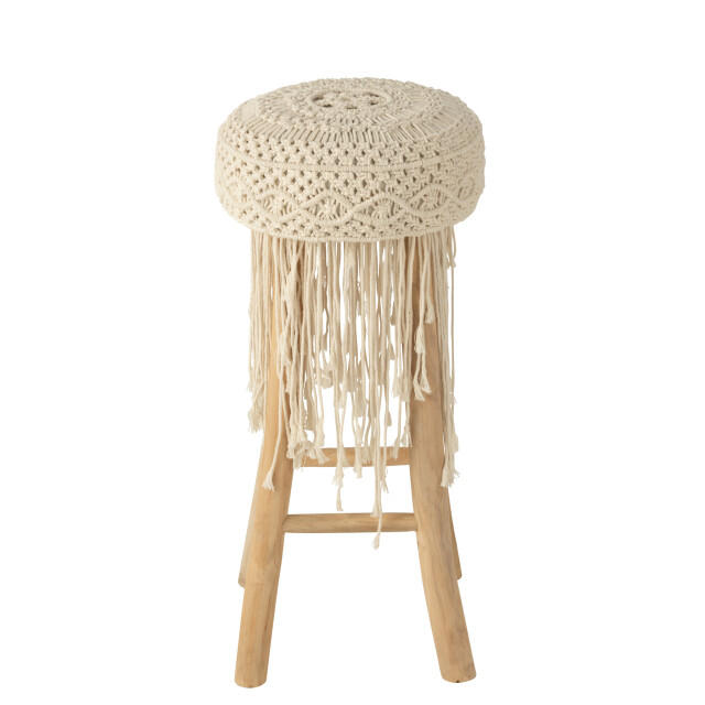 J-Line Stool fringes wood/macrame white 42301 large