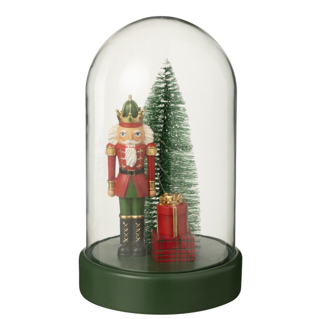 J-Line Decorative bell jar led nutcracker + tree + gifts limepowder christmas red/dark green 55636 large