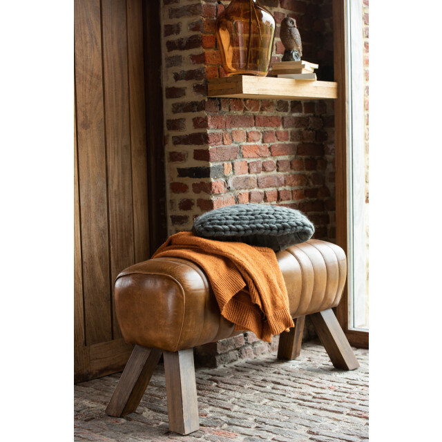J-Line Gym bench leather/wood cognac 65008 large
