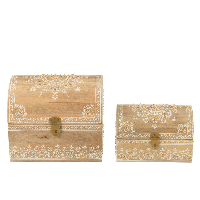 J-Line Set of 2 box rectangle beads mango wood natural/white 50585 large