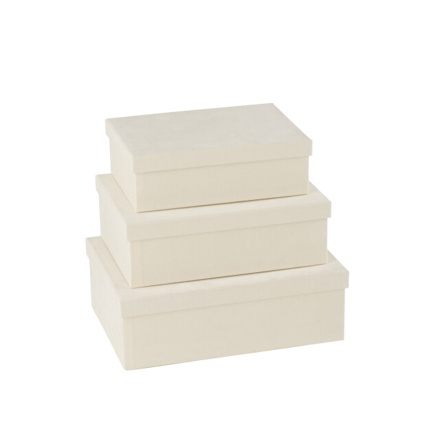 J-Line Set of 3 box rectangle velvet paper white 49217 large