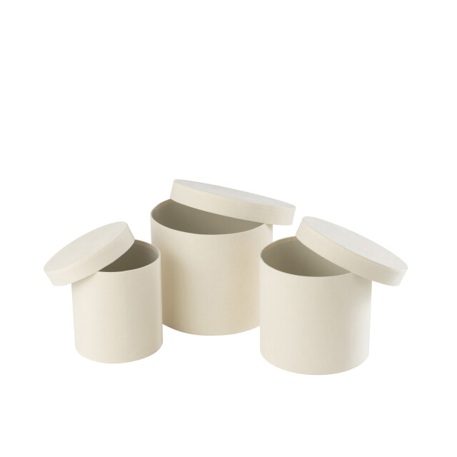 J-Line Set of 3 box round velvet paper white 49215 large