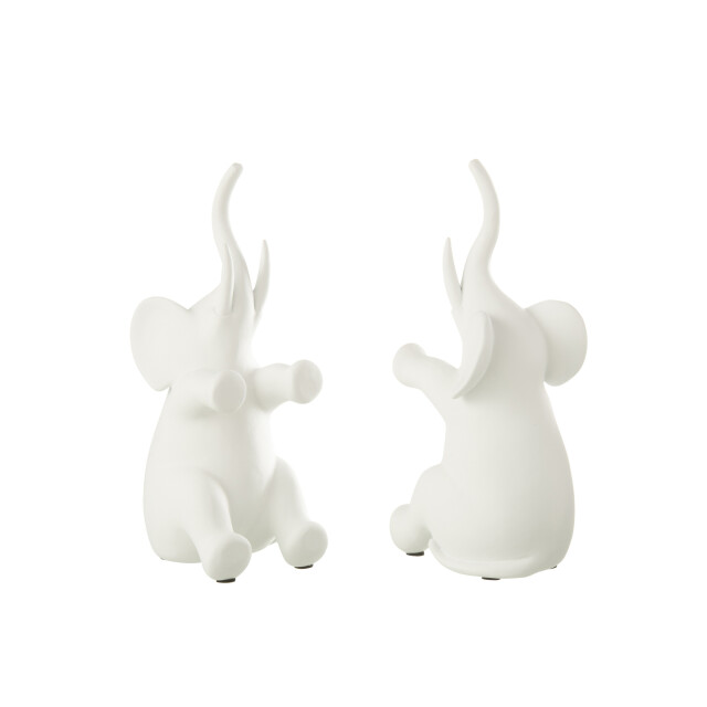 J-Line Set of 2 bookend elephant sitting polyresin white 50739 large