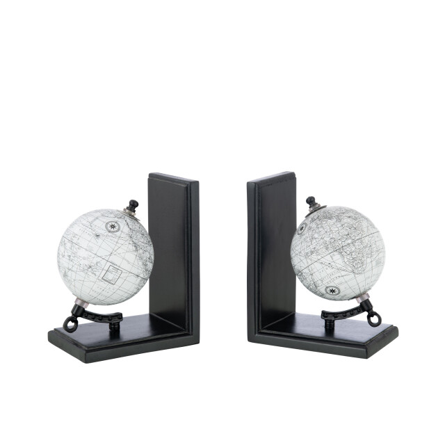 J-Line Bookend world globe wood grey/black 37070 large