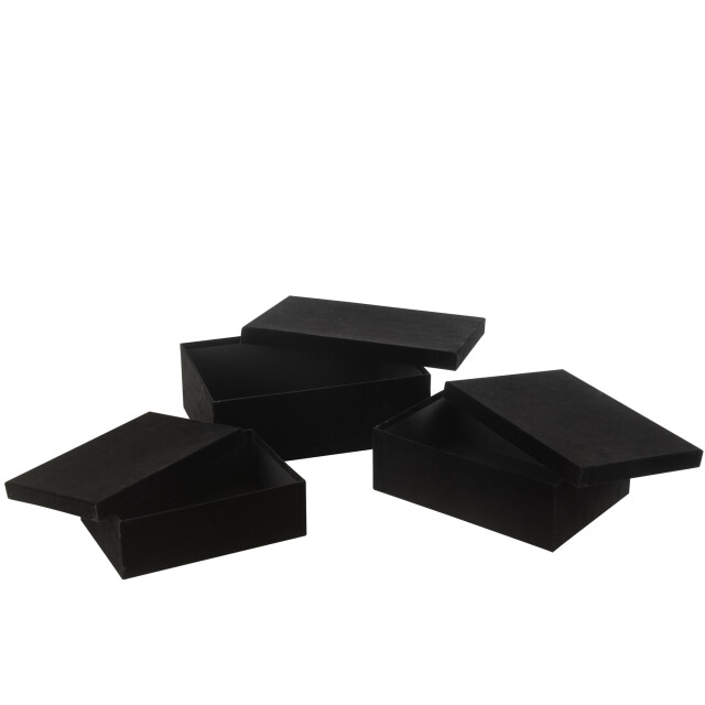 J-Line Set of 3 box rectangle velvet paper black 49226 large
