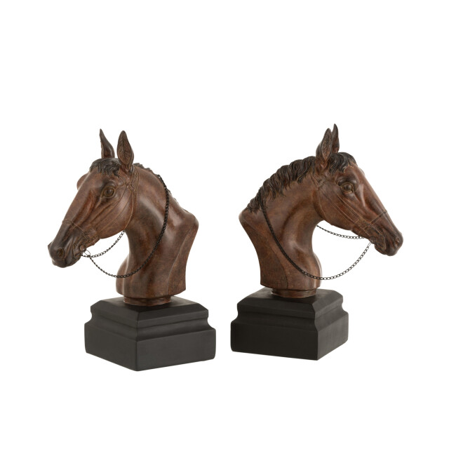 J-Line Set 2 bookend horse poly brown 16036 large