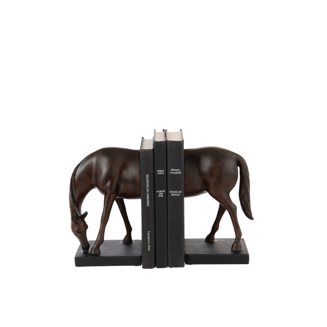 J-Line Set of 2 bookend horse polyresin dark brown 55408 large