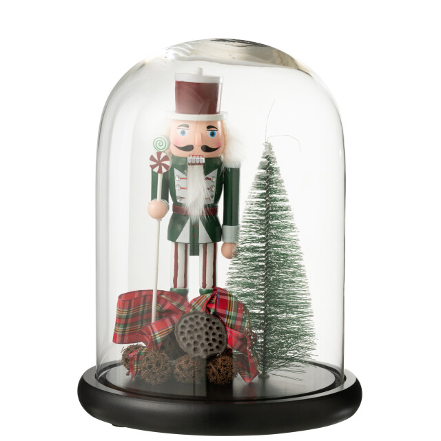 J-Line Decorative bell jar nutcracker glass christmas red/dark green large 56475 large