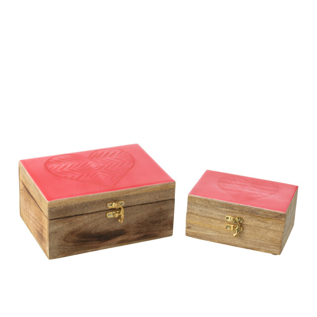 J-Line Set of 2 boxes heart mango wood pink 50453 large