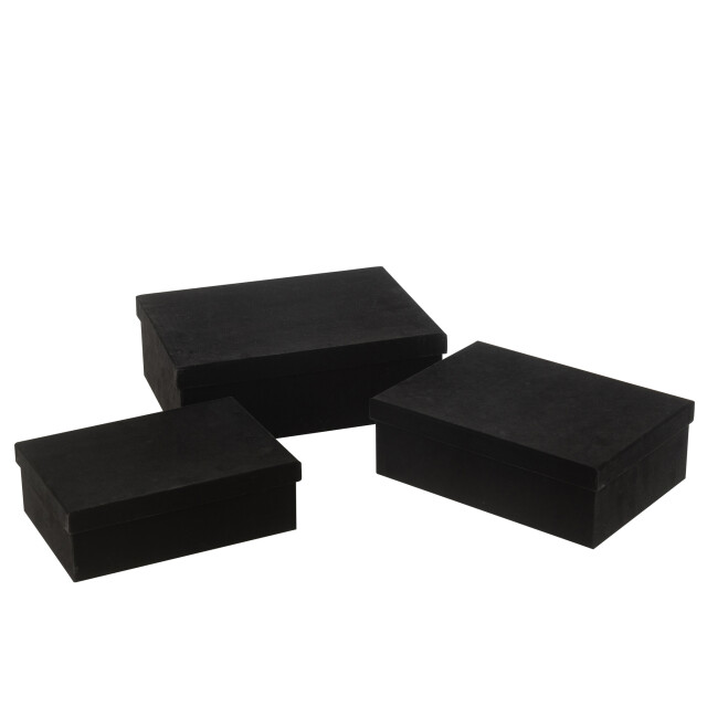J-Line Set of 3 box rectangle velvet paper black 49226 large