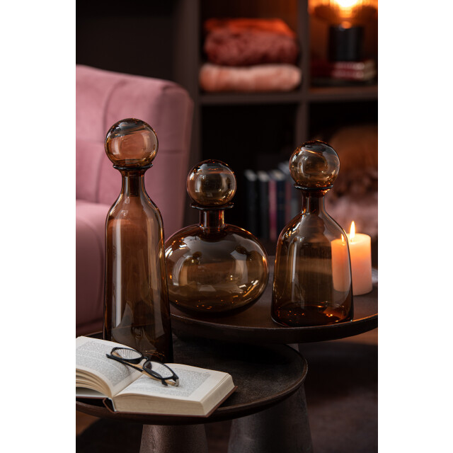 J-Line Bottle+plug regular decorative low glass brown small 18628 large