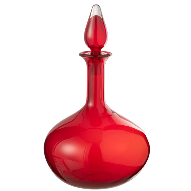 J-Line Vase+stopper bottle glass red 54538 large