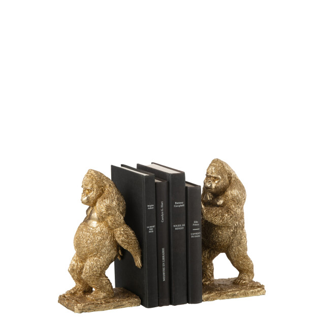 J-Line Set of 2 bookend gorilla resin gold 45236 large