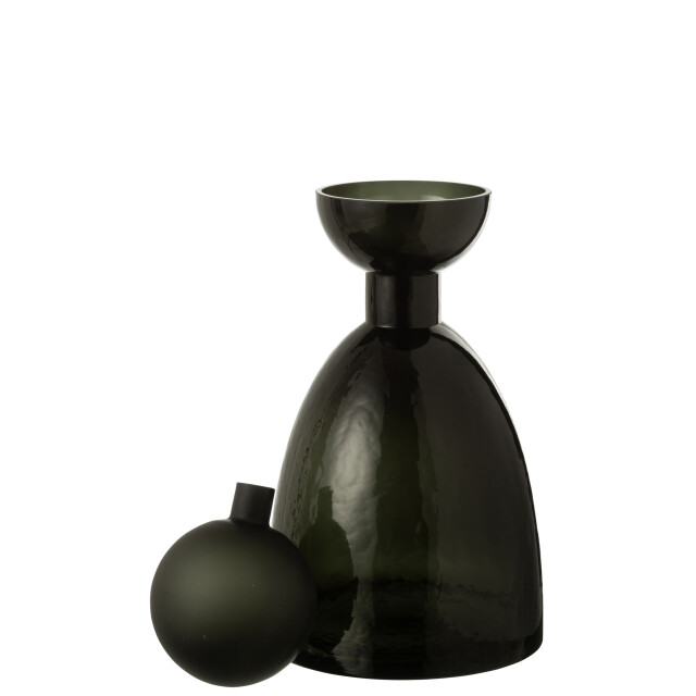 J-Line Vase bottle+cap adria glass dark green medium 53431 large