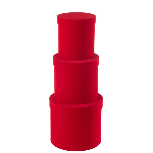 J-Line Set of 3 box round velvet paper red 49218 large