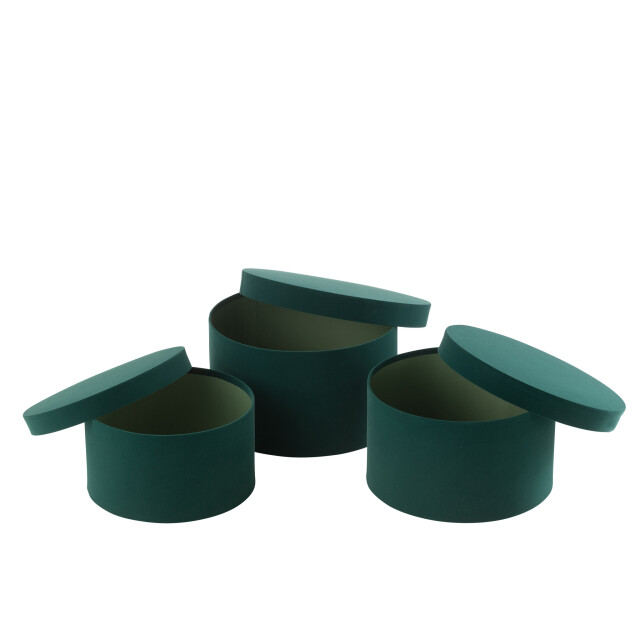 J-Line Set of 3 box round flat velvet paper green 49222 large