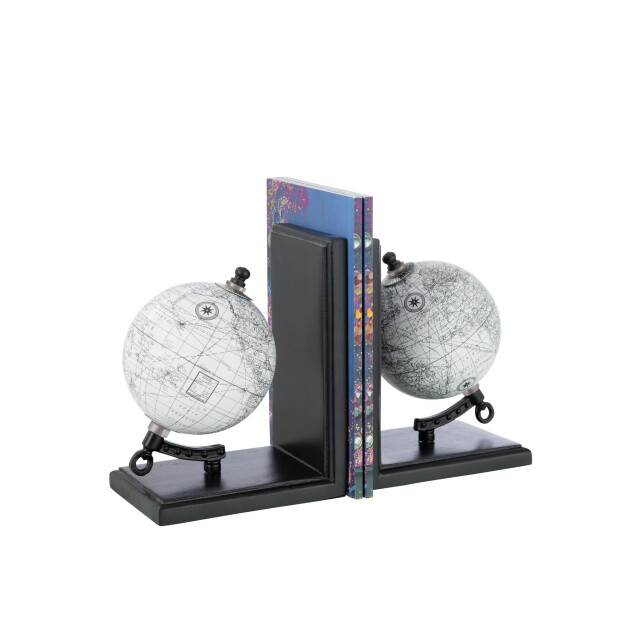 J-Line Bookend world globe wood grey/black 37070 large