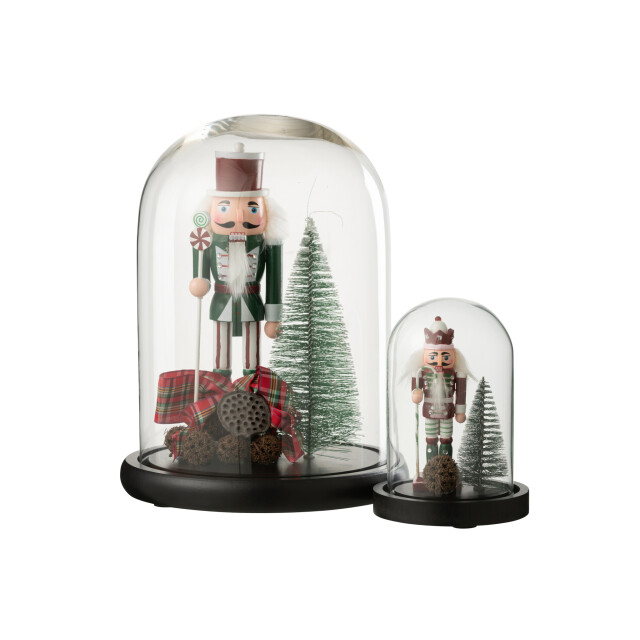 J-Line Decorative bell jar nutcracker glass christmas red/dark green large 56475 large