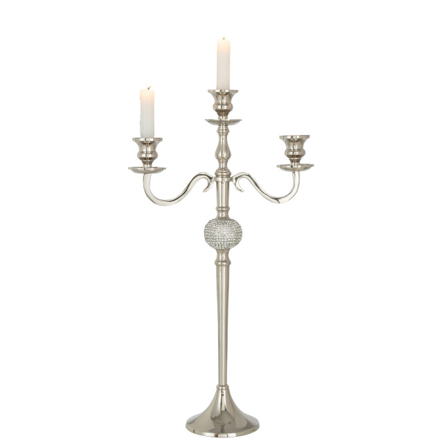 J-Line Candlestick on foot diamond sphere aluminium silver 29070 large