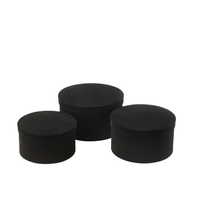 J-Line Set of 3 box round flat velvet paper black 49225 large