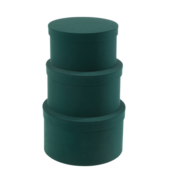 J-Line Set of 3 box round flat velvet paper green 49222 large