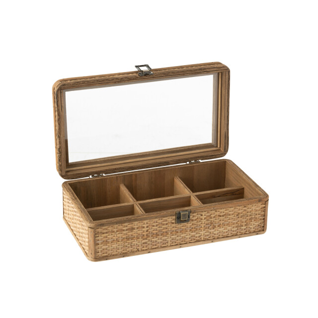 J-Line Box rectangle 6 compartments rattan/glass natural 33203 large