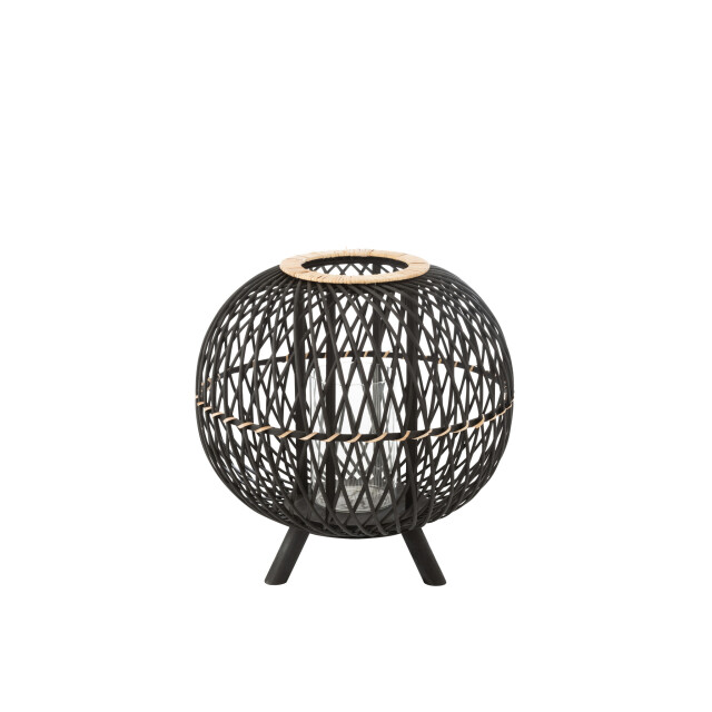 J-Line Lantern ball on foot bamboo black/natural large 12181 large