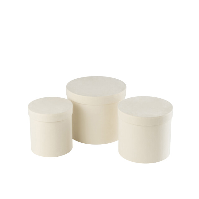 J-Line Set of 3 box round velvet paper white 49215 large